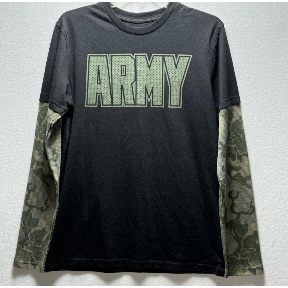 U.S. Army Shirt Mens Medium Black Camo Long Sleeve Graphic Military Tee Crewneck